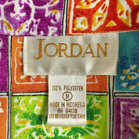 Vintage Retro Blouse Bold Colorful Geometric Short Sleeve Top - Picture 2 of 7